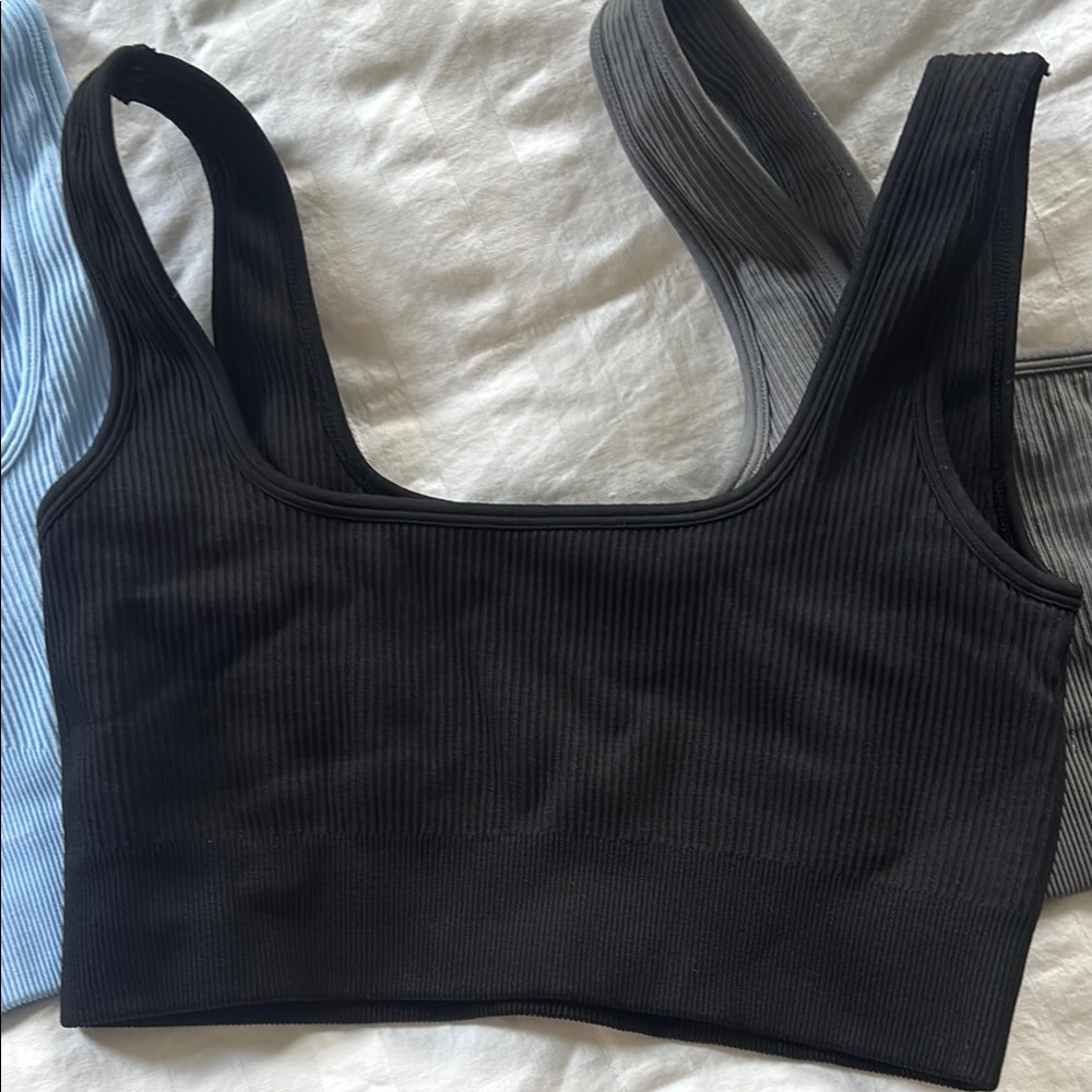 Set of Three Ribbed sports bras /bralettes / crop tops - Picture 5 of 7